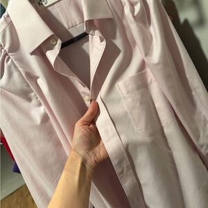 KMJ "Daisy" Button-Down Blouse - Light Pink and white stripes